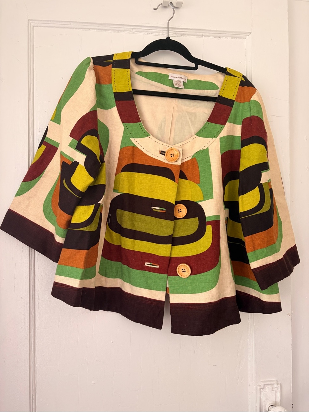 Monroe & Main Cream Dress with Green and Rust Accents